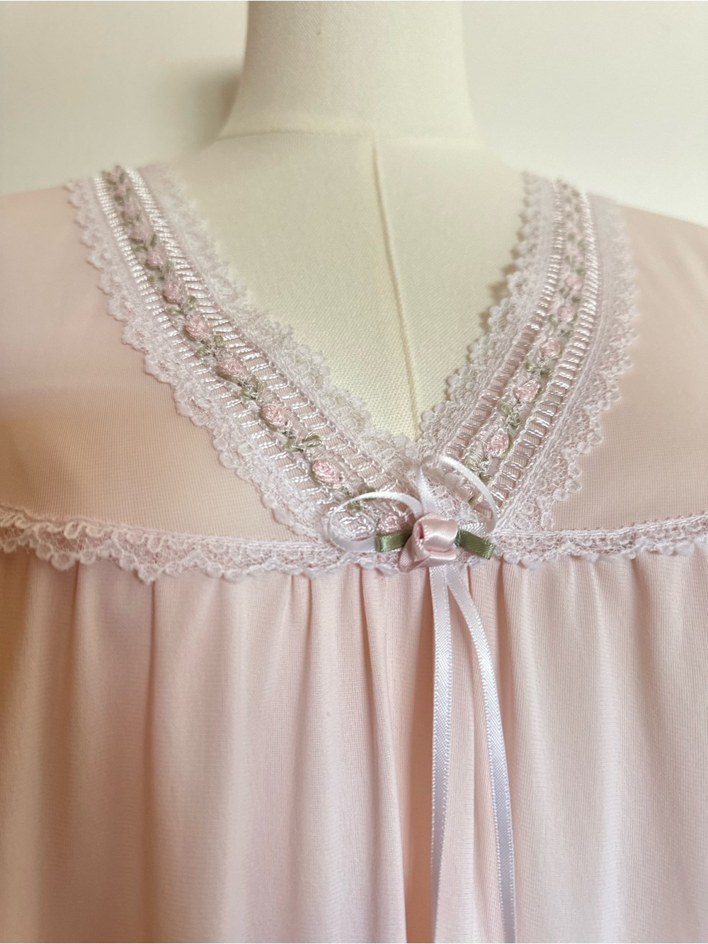 VTG Pastel Blush Flutter-Sleeve Lace Trim Nightgown Slip Dress Coquette 🌸 1X
